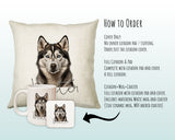 How to order the Siberian Husky cushion - Cover Only, Full Cushion and Pad, or Cushion+Mug+Coaster