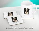 Personalised Border Collie cushion with matching mug and coaster