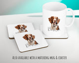 Personalised Brittany Spaniel cushion with matching mug and coaster