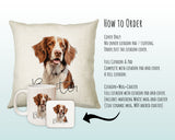 How to order the Brittany Spaniel cushion - Cover Only, Full Cushion and Pad, or Cushion+Mug+Coaster