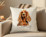Personalised Cocker Spaniel name cushion on a sofa