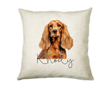 Personalised Cocker Spaniel name cushion with watercolour Cocker Spaniel portrait and name in script