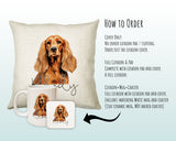 How to order the Cocker Spaniel cushion - Cover Only, Full Cushion and Pad, or Cushion+Mug+Coaster