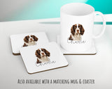 Personalised English Springer Spaniel cushion with matching mug and coaster