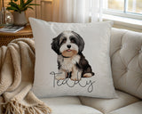 Personalised Havanese name cushion on a chair by the window