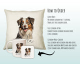 How to order the Miniature American Shepherd cushion - Cover Only, Full Cushion and Pad, or Cushion+Mug+Coaster