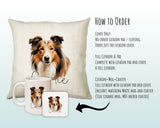How to order the Rough Collie cushion - Cover Only, Full Cushion and Pad, or Cushion+Mug+Coaster