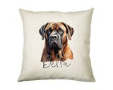 Personalised Mastiff name cushion with watercolour Mastiff portrait and name in script