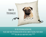 How to personalise the Pug name cushion - add your dog's name in the personalisation box