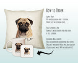 How to order the Pug cushion - Cover Only, Full Cushion and Pad, or Cushion+Mug+Coaster