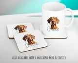 Personalised Hungarian Vizsla cushion with matching mug and coaster