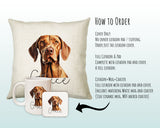 How to order the Hungarian Vizsla cushion - Cover Only, Full Cushion and Pad, or Cushion+Mug+Coaster
