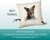 How to personalise the Australian Cattle Dog name cushion - add your dog's name in the personalisation box