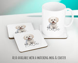 Personalised Bichon Frise cushion with matching mug and coaster