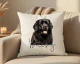Personalised Newfoundland Dog name cushion on a sofa