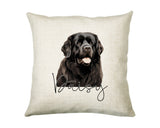 Personalised Newfoundland Dog name cushion with watercolour Newfoundland Dog portrait and name in script