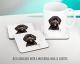 Personalised Black Cockapoo cushion with matching mug and coaster