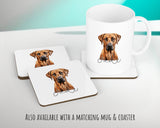Personalised Rhodesian Ridgeback cushion with matching mug and coaster
