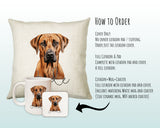 How to order the Rhodesian Ridgeback cushion - Cover Only, Full Cushion and Pad, or Cushion+Mug+Coaster