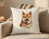 Personalised Shiba Inu name cushion on a sofa