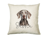 Personalised Weimaraner name cushion with watercolour Weimaraner portrait and name in script