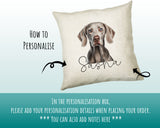 How to personalise the Weimaraner name cushion - add your dog's name in the personalisation box