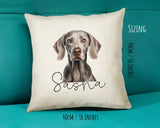 Weimaraner name cushion size guide - 40 x 40cm (16 x 16 inches)