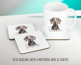 Personalised Weimaraner cushion with matching mug and coaster