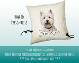 How to personalise the West Highland White Terrier name cushion - add your dog's name in the personalisation box