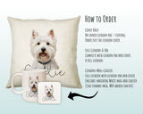 How to order the West Highland White Terrier cushion - Cover Only, Full Cushion and Pad, or Cushion+Mug+Coaster