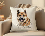 Personalised Akita name cushion on a sofa
