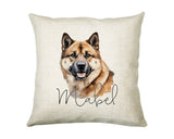 Personalised Akita name cushion with watercolour Akita portrait and name in script