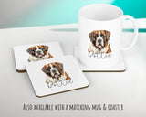 Personalised St Bernard cushion with matching mug and coaster