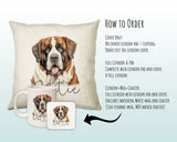 How to order the St Bernard cushion - Cover Only, Full Cushion and Pad, or Cushion+Mug+Coaster