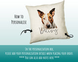 How to personalise the Bull Terrier name cushion - add your dog's name in the personalisation box