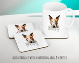 Personalised Bull Terrier cushion with matching mug and coaster