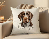 Personalised German Wirehaired Pointer name cushion on a sofa