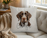 Personalised German Wirehaired Pointer name cushion on a chair by the window