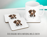 Personalised German Wirehaired Pointer cushion with matching mug and coaster