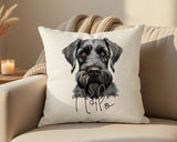 Personalised Giant Schnauzer name cushion on a sofa