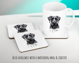 Personalised Giant Schnauzer cushion with matching mug and coaster