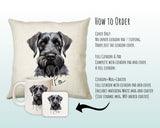 How to order the Giant Schnauzer cushion - Cover Only, Full Cushion and Pad, or Cushion+Mug+Coaster