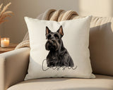 Personalised Scottish Terrier name cushion on a sofa