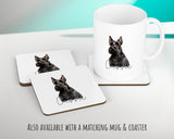 Personalised Scottish Terrier cushion with matching mug and coaster
