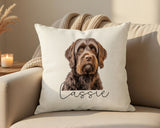 Personalised Wirehaired Pointing Griffon name cushion on a sofa