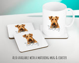 Personalised Airedale Terrier cushion with matching mug and coaster