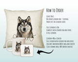 How to order the Alaskan Malamute cushion - Cover Only, Full Cushion and Pad, or Cushion+Mug+Coaster
