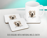 Personalised Pyrenean Mountain Dog cushion with matching mug and coaster