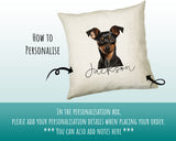 How to personalise the Miniature Pinscher name cushion - add your dog's name in the personalisation box