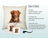 How to order the Nova Scotia Duck Tolling Retriever cushion - Cover Only, Full Cushion and Pad, or Cushion+Mug+Coaster
